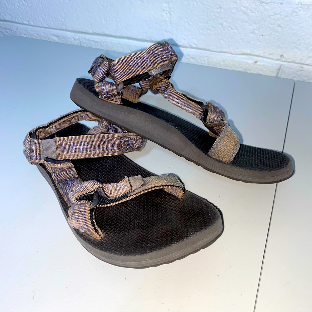 Teva Womens Size 6 Hiking Sandals Velcro Walking Brown Design Lizard Gecko Print